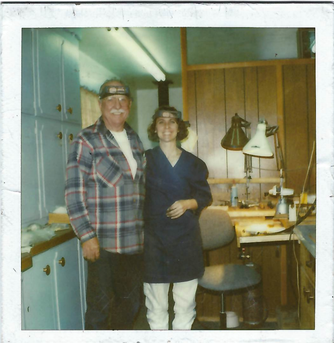 Julianne's family at the jewelry workbench in the early days